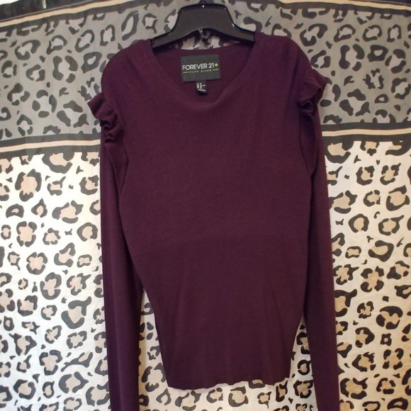 Purple Sweater With Ruffles Forever 21 Plus Ribbed - Picture 1 of 4